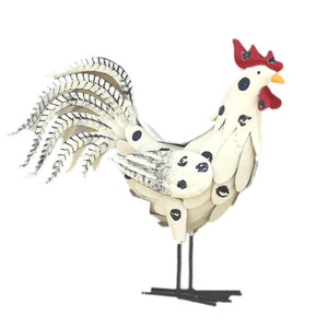 16" White with Black Spots Rooster Decor 1