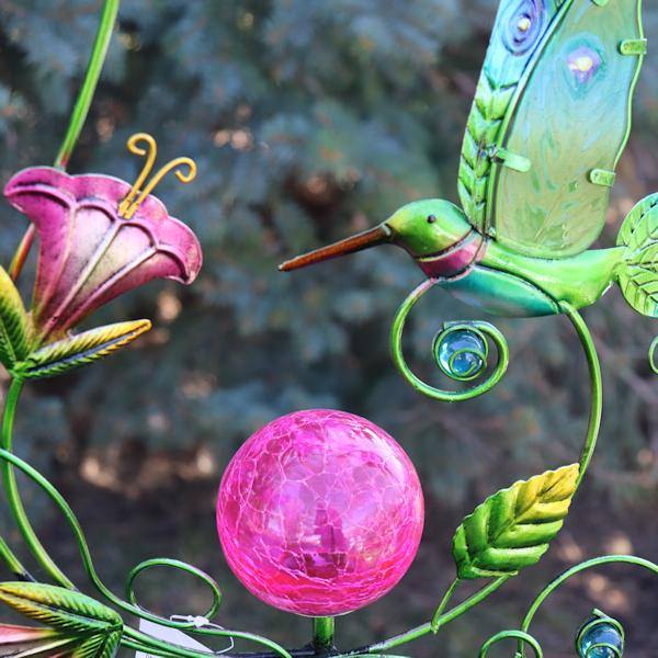 Solar Green/Pink Hummingbird Sunset Vista Designs Stake 2