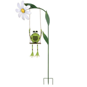 51" Green Swinging Frog Flower Lawn Stake 1
