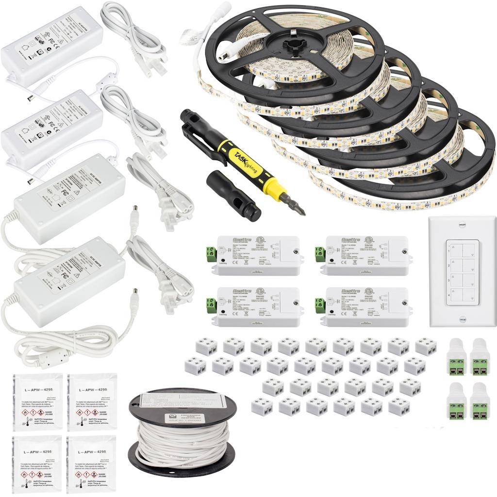 65' 12 volt 4000K Cool White Wireless Controller Dimmable Tape Light Kit 1