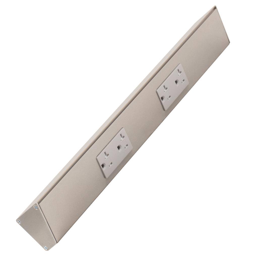 18" 20 amp 120 volt Satin Nickel 2 Duplex Receptacle Under Cabinet Power Strip 1