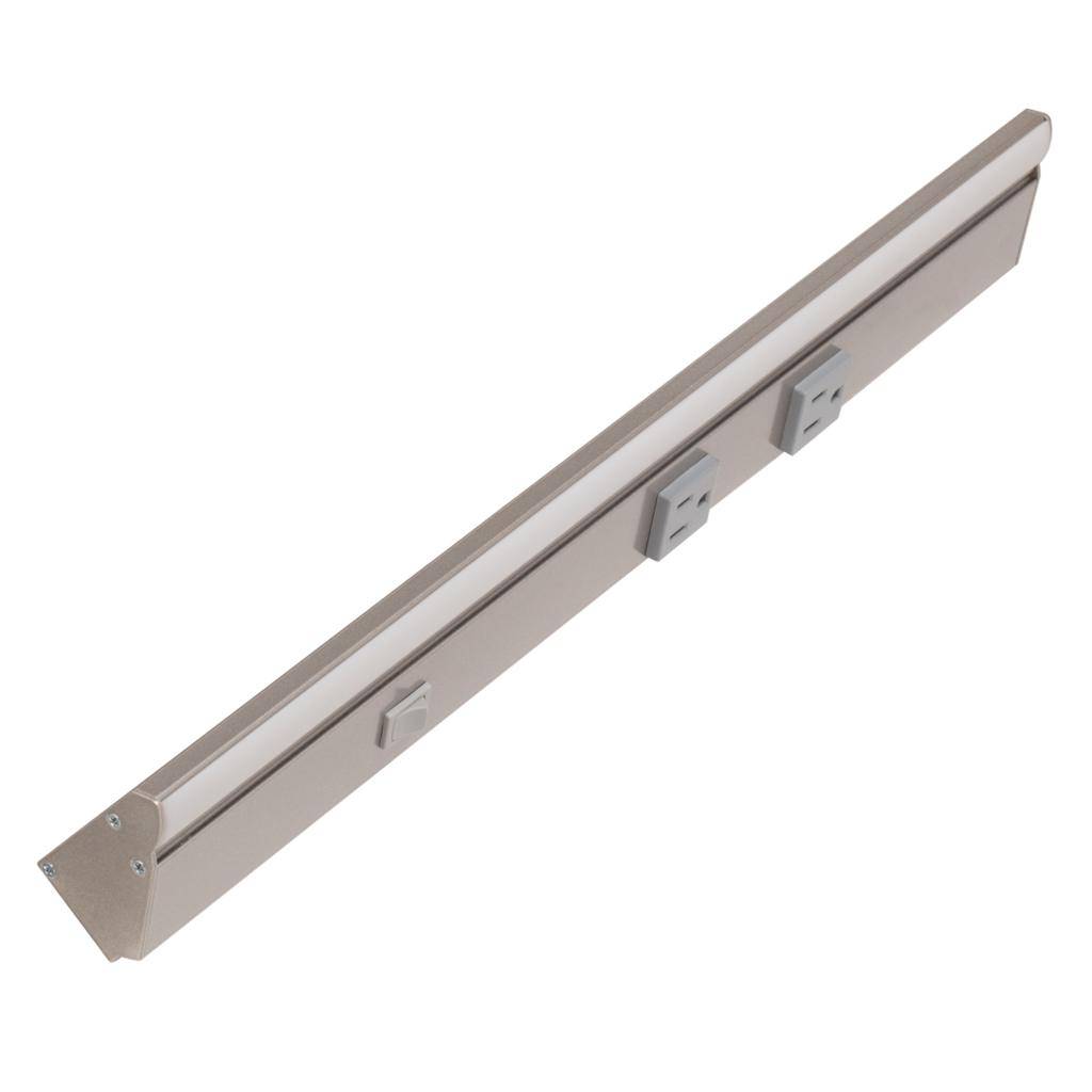 18.5" 6 watt 120 volt Daylight Satin Nickel LED Lighted Power Strip 1