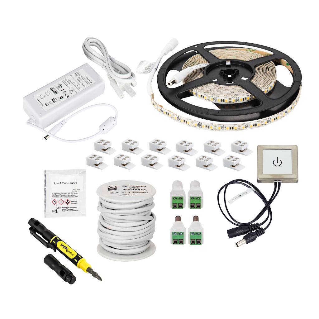 16' 12 volt Cool White Dimmer Switch Plug-in Tape Light Kit 1