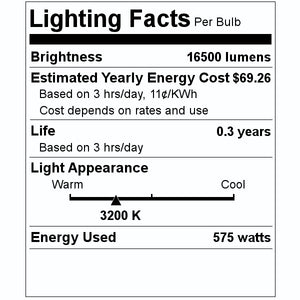 575 watt 115 volt T6 Bi-Pin Base 3200K Natural White #FLK/HX-600 2