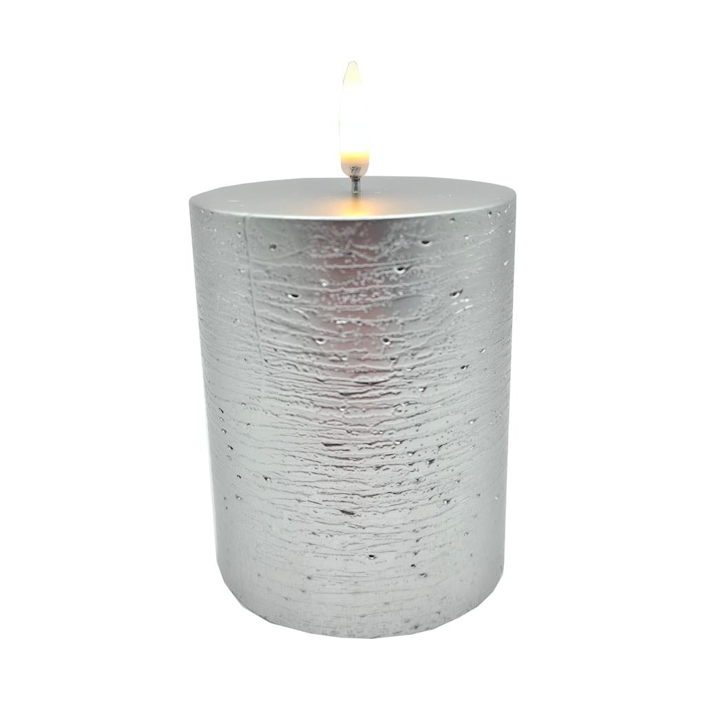 4" Rustic Silver LED Pillar Wax Candle 1