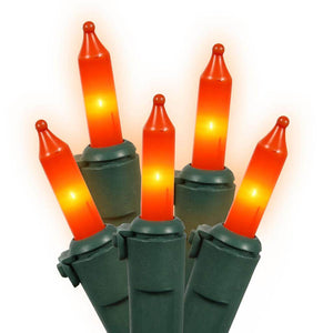 50 Light 16' Green Wire Orange Miniature String with 4" Spacing 1