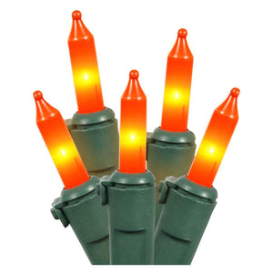 100 Light 33' Green Wire Orange Miniature String with 4" Spacing 1