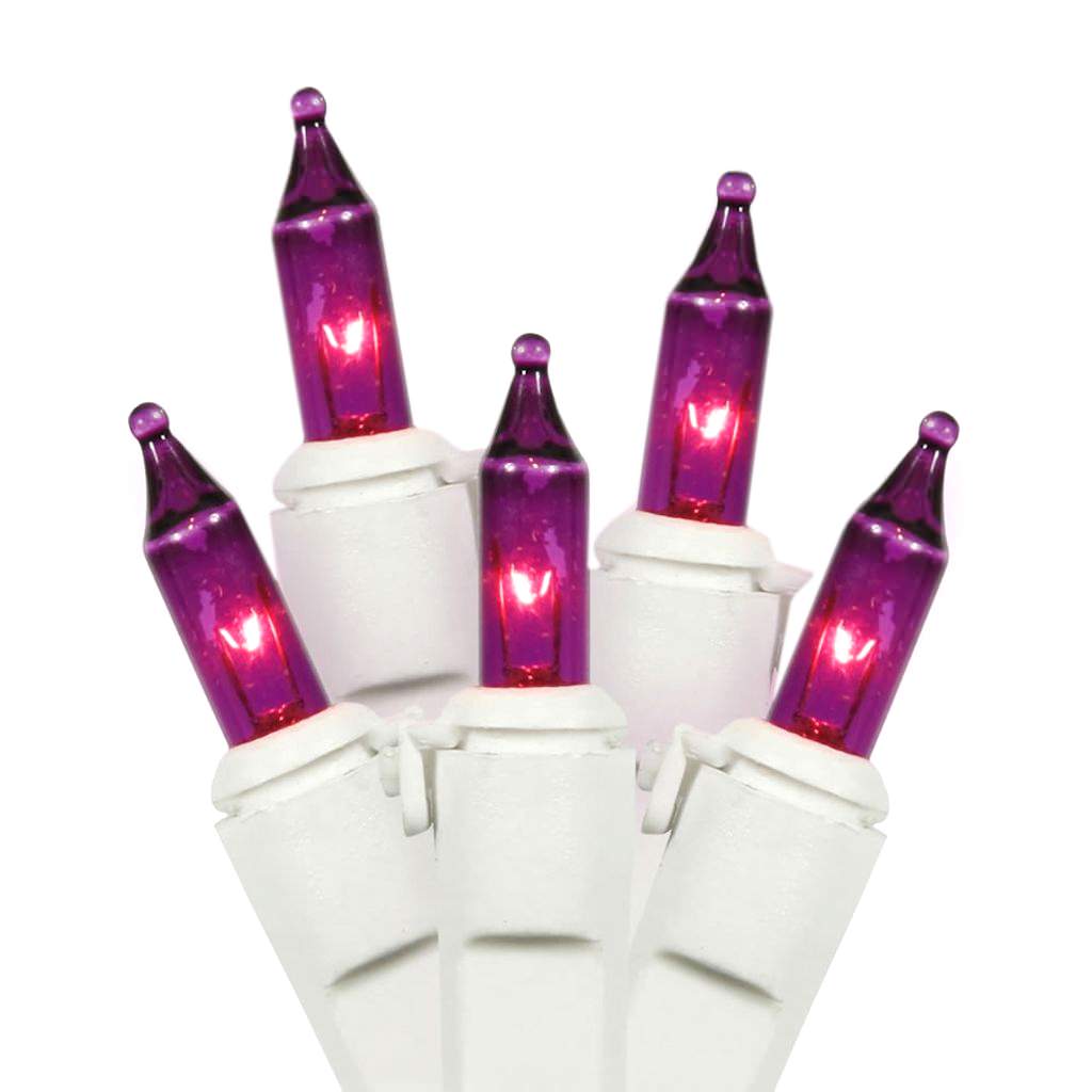 50 Light 16' White Wire Purple Miniature String with 4" Spacing 1