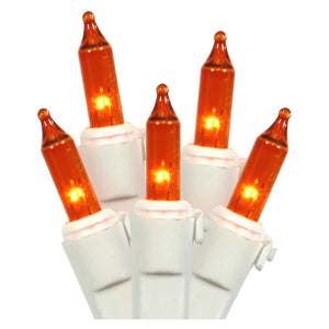 50 Light 16' White Wire Amber Miniature String with 4" Spacing 1