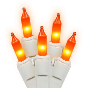 50 Light 16' White Wire Orange Miniature String with 4" Spacing 1