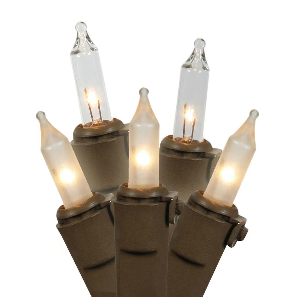 100 Light 33' Brown Wire Clear / Frosted White Miniature String with 4" Spacing 1