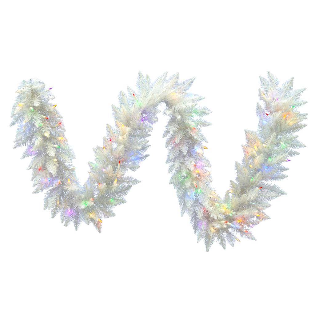 9' x 14" Artificial Sparkle White Spruce Garland 100 Multi-Color Frosted Italian LED Lights 1