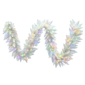 9' x 14" Artificial Sparkle White Spruce Garland 100 Multi-Color Frosted Italian LED Lights 1