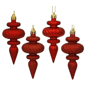 4" Red Finial Shiny Matte Glitter Sequin Ornament (8 pack) 1
