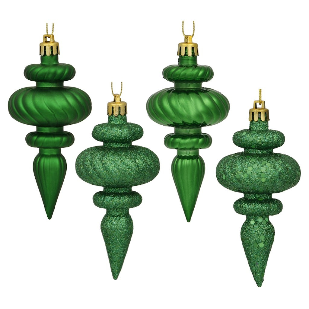 4" Green Finial Shiny Matte Glitter Sequin Ornament (8 pack) 1