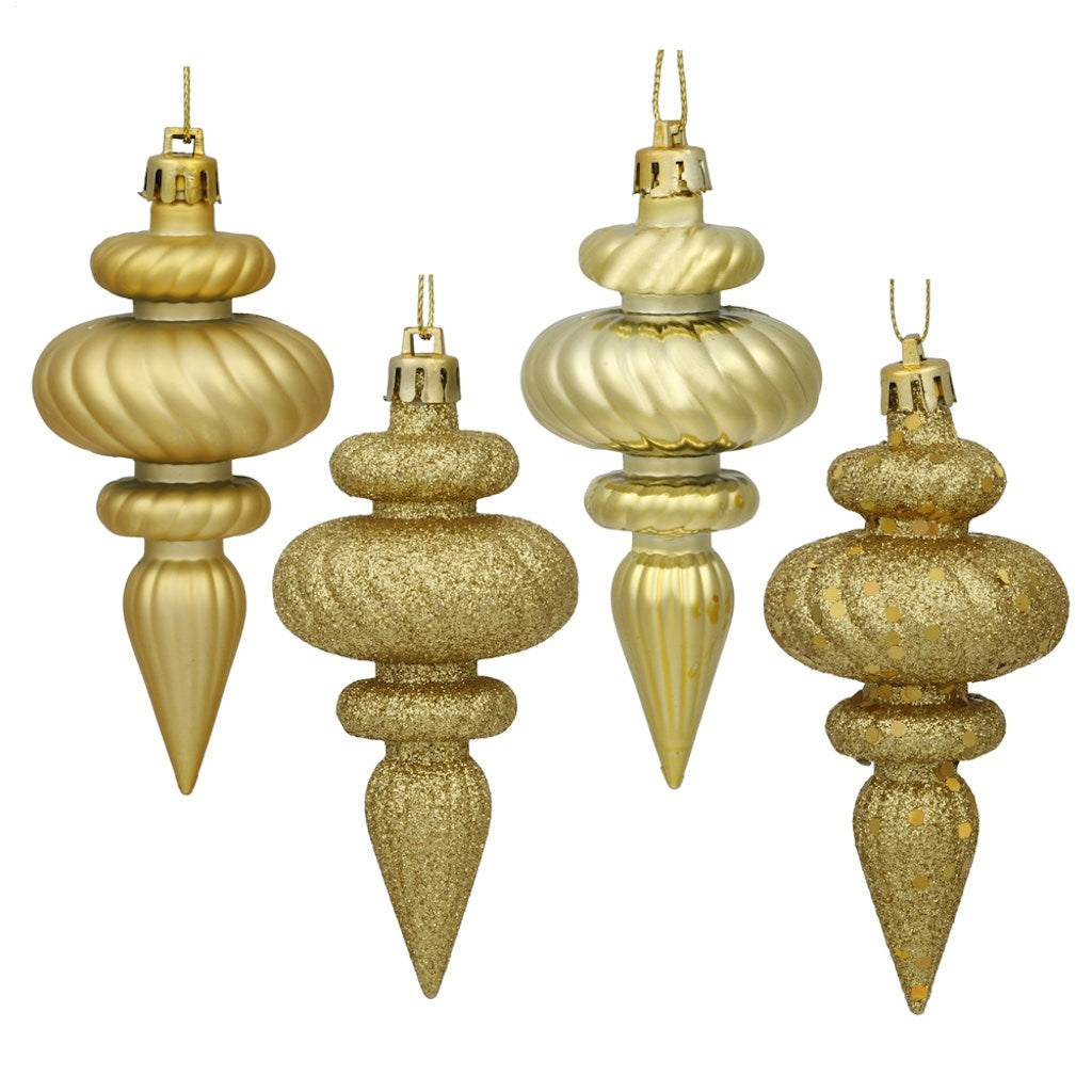 4" Gold Finial Shiny Matte Glitter Sequin Ornament (8 pack) 1