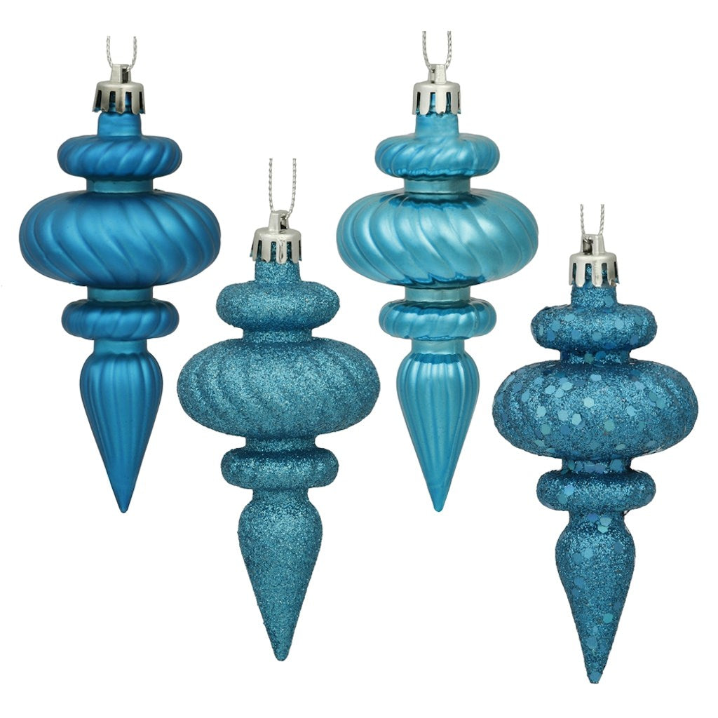 4" Turquoise Finial Shiny Matte Glitter Sequin Ornament (8 pack) 1