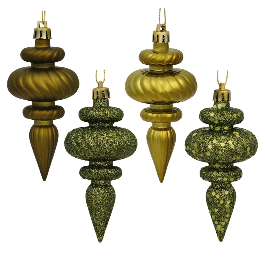 4" Olive Shiny Matte Glitter Sequin Finial Ornament (8 pack) 1