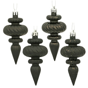 4" Black Shiny Matte Glitter Sequin Finial Ornament (8 pack) 1