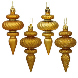 4" Antique Gold Finial Shiny Matte Glitter Sequin Ornament (8 pack) 1