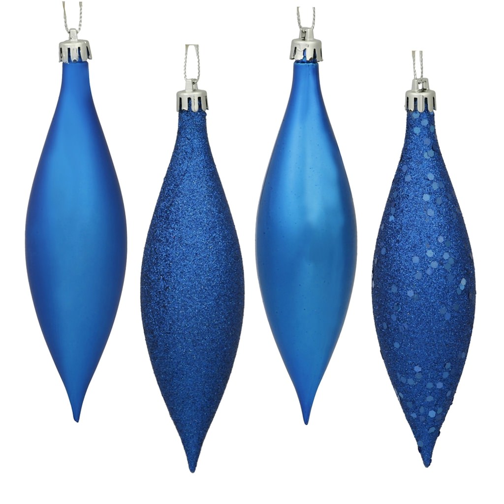 5.5" Blue Shiny Matte Glitter Sequin Drop Ornament (8 pack) 1
