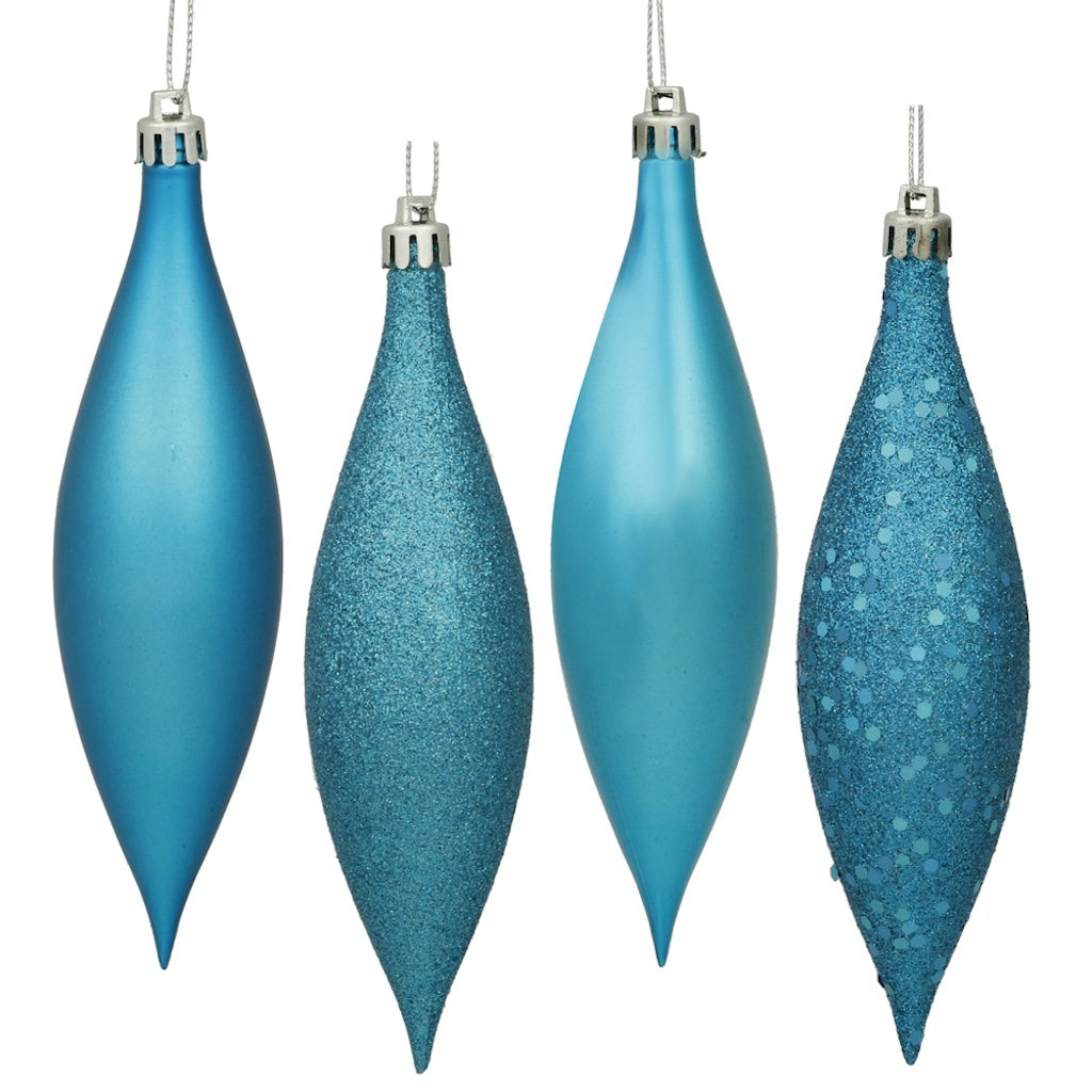5.5" Turquoise Shiny Matte Glitter Sequin Drop Ornament (8 pack) 1