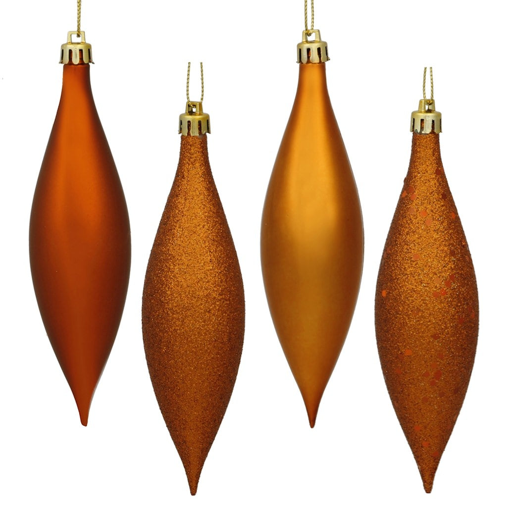 5.5" Burnished Orange Shiny Matte Glitter Sequin Drop Ornament (8 pack) 1