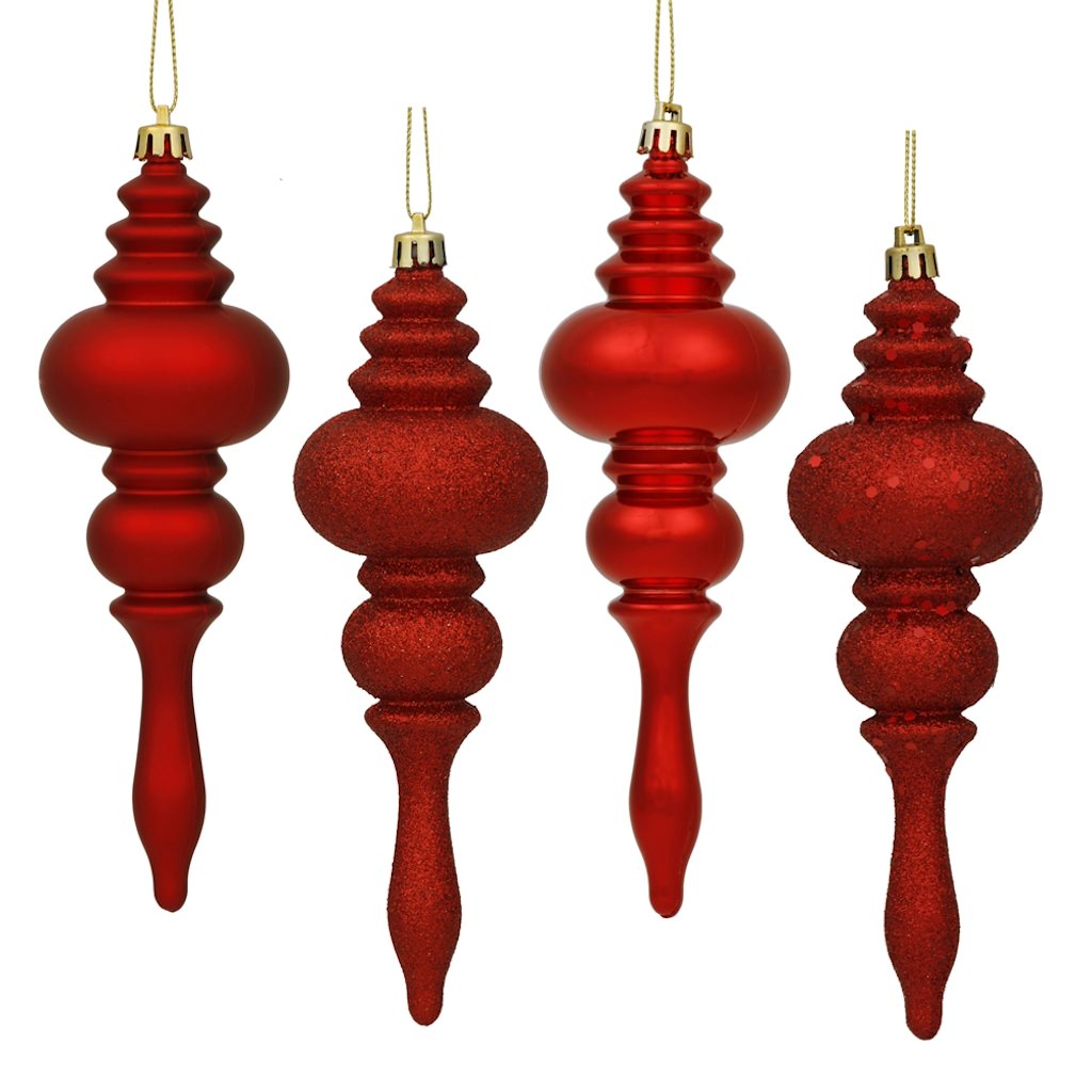 7" Red Shiny Matte Glitter Sequin Finial Ornament (8 pack) 1