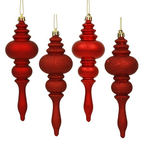 7" Red Shiny Matte Glitter Sequin Finial Ornament (8 pack) 1
