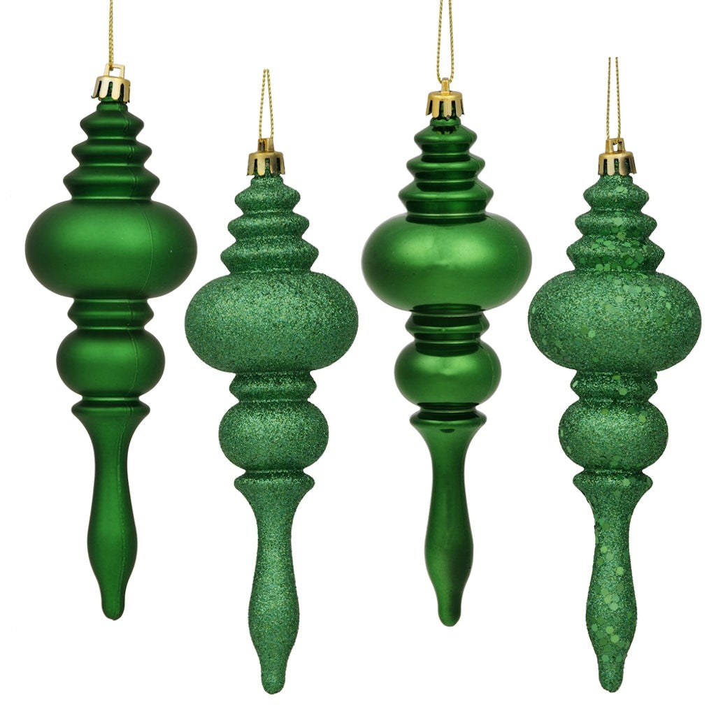 7" Green Shiny Matte Glitter Sequin Finial Ornament (8 pack) 1