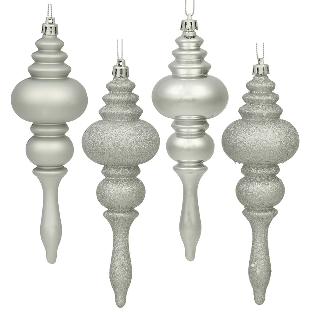 7" Silver Shiny Matte Glitter Sequin Finial Ornament (8 pack) 1