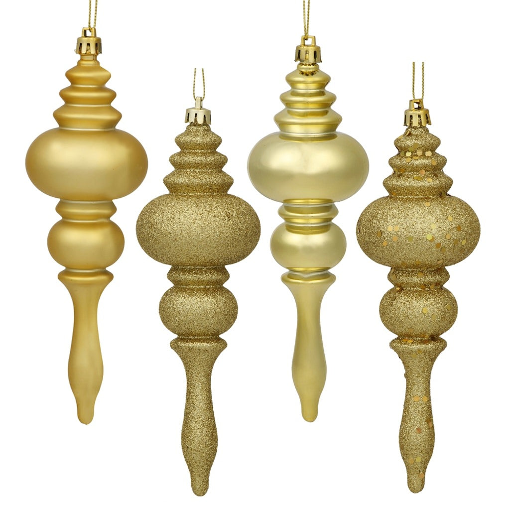 7" Gold Shiny Matte Glitter Sequin Finial Ornament (8 pack) 1