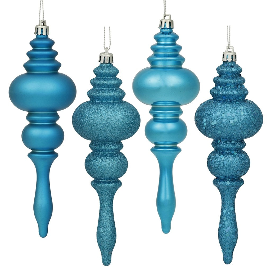 7" Turquoise Shiny Matte Glitter Sequin Finial Ornament (8 pack) 1
