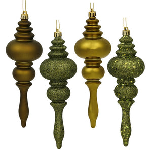 7" Olive Shiny Matte Glitter Sequin Finial Ornament (8 pack) 1
