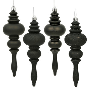 7" Black Shiny Matte Glitter Sequin Finial Ornament (8 pack) 1