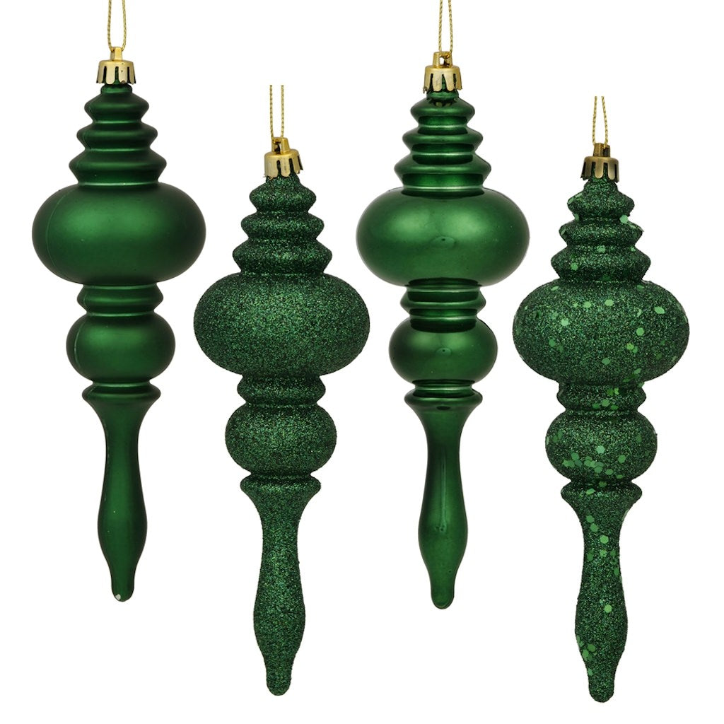 7" Emerald Shiny Matte Glitter Sequin Finial Ornament (8 pack) 1