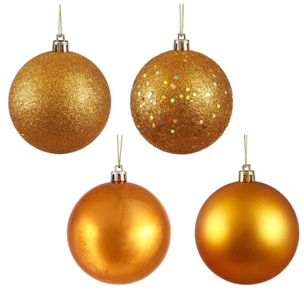 3" Antique Gold 4 Seperate Finishes Shiny Matte Glitter Sequin Ball Ornament (set of 16) 1