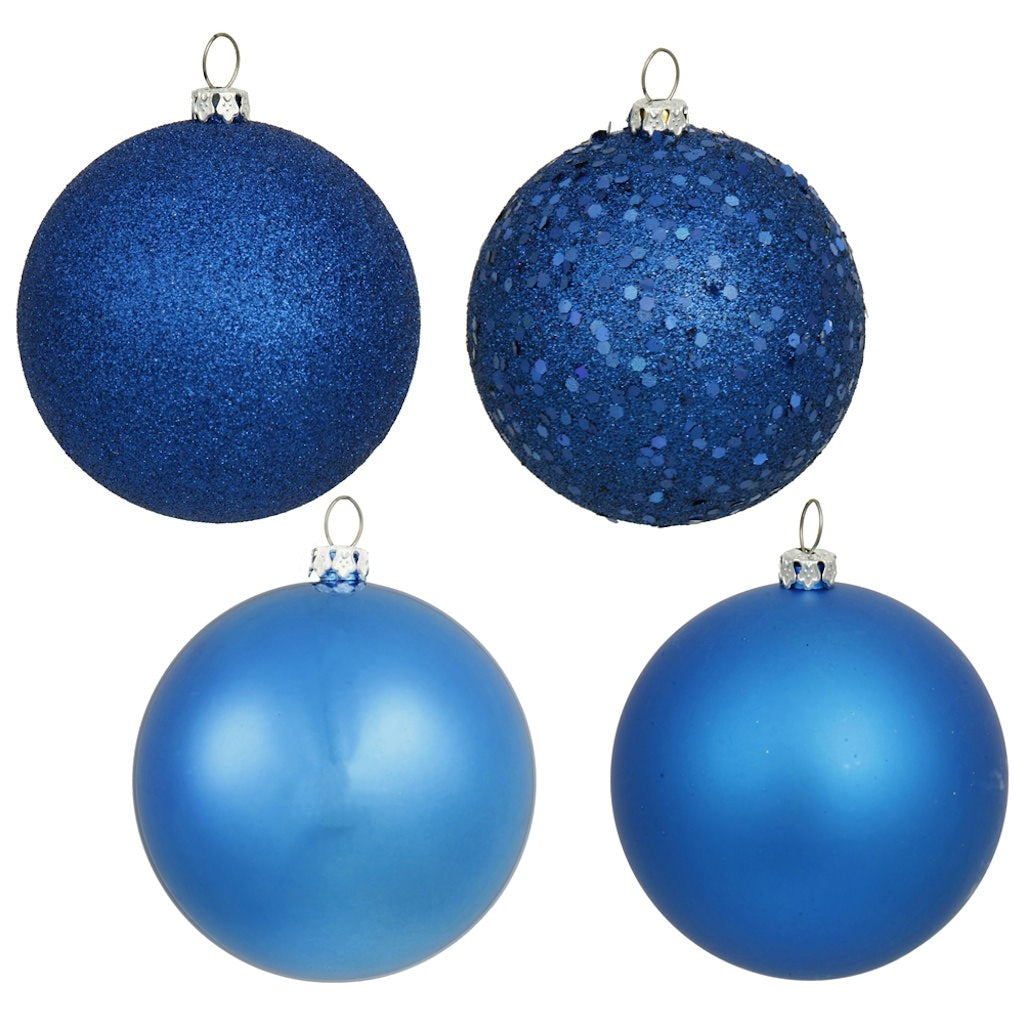 4" Blue Shiny Matte Glitter Sequin Ball Ornament (12 pack) 1