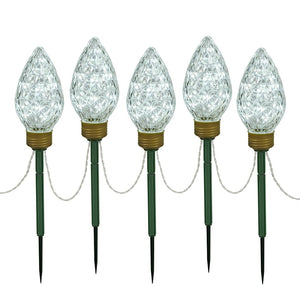 100 Light 8.5" Cool White Faceted C9 LED 5 Piece Lawn Stake Set 1