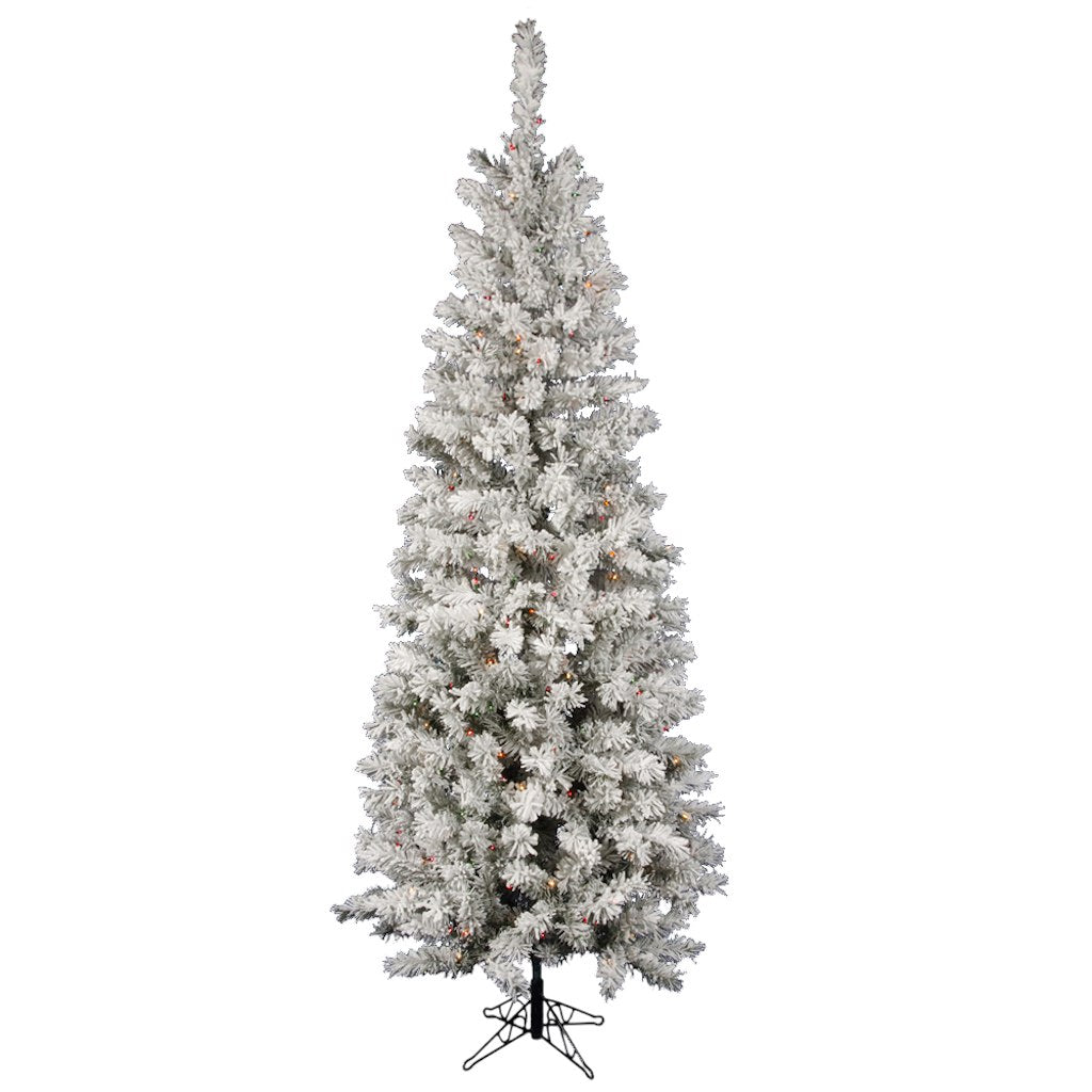 4.5' x 26" Flocked Pacific Pencil 150 Frosted Multi-Color Italian LED Lights 1