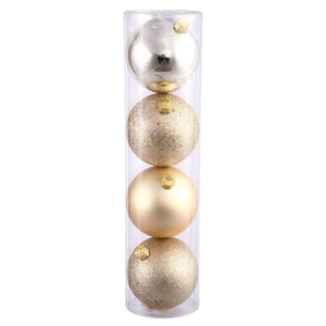 4" Champagne Shiny Matte Glitter Sequin Ball Ornament (12 pack) 1