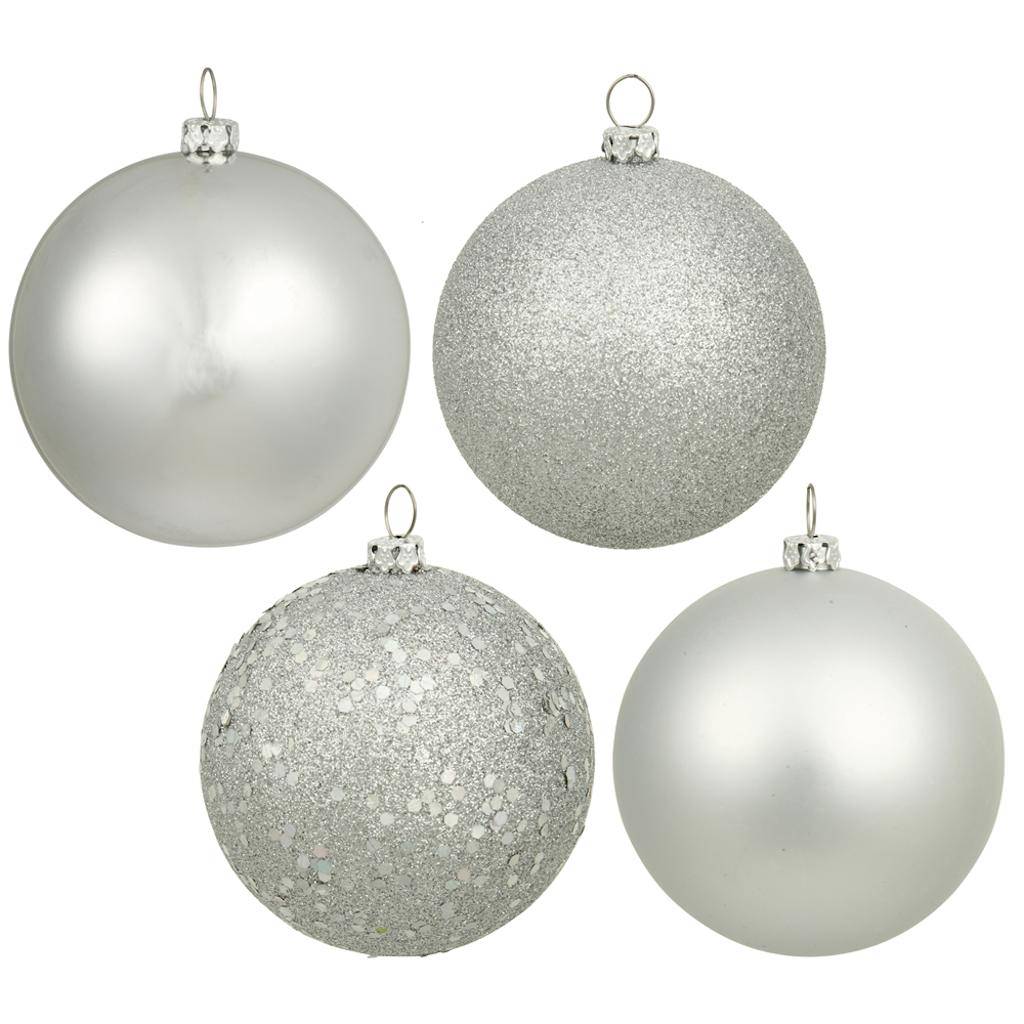 3" Silver 4 Assorted Finishes Ball Ornament (32 pack) 1