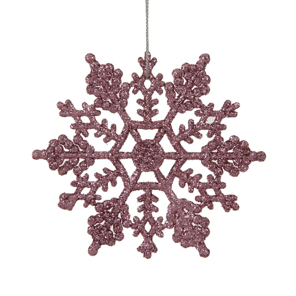 4" Pink Glitter Snowflake Ornament (24 pack) 1