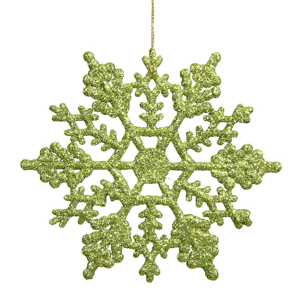 4" Lime Glitter Snowflake Ornament (24 pack) 1