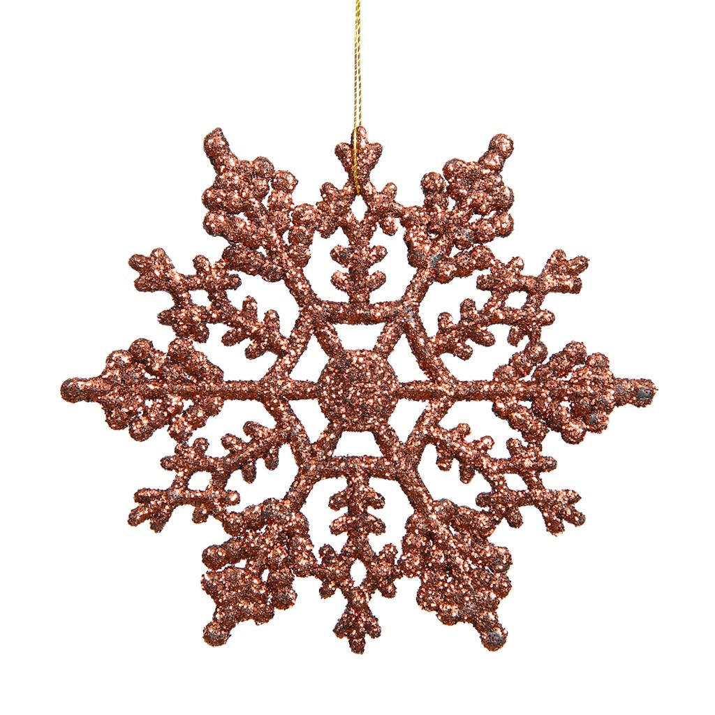 4" Mocha Glitter Snowflake Ornament (24 pack) 1