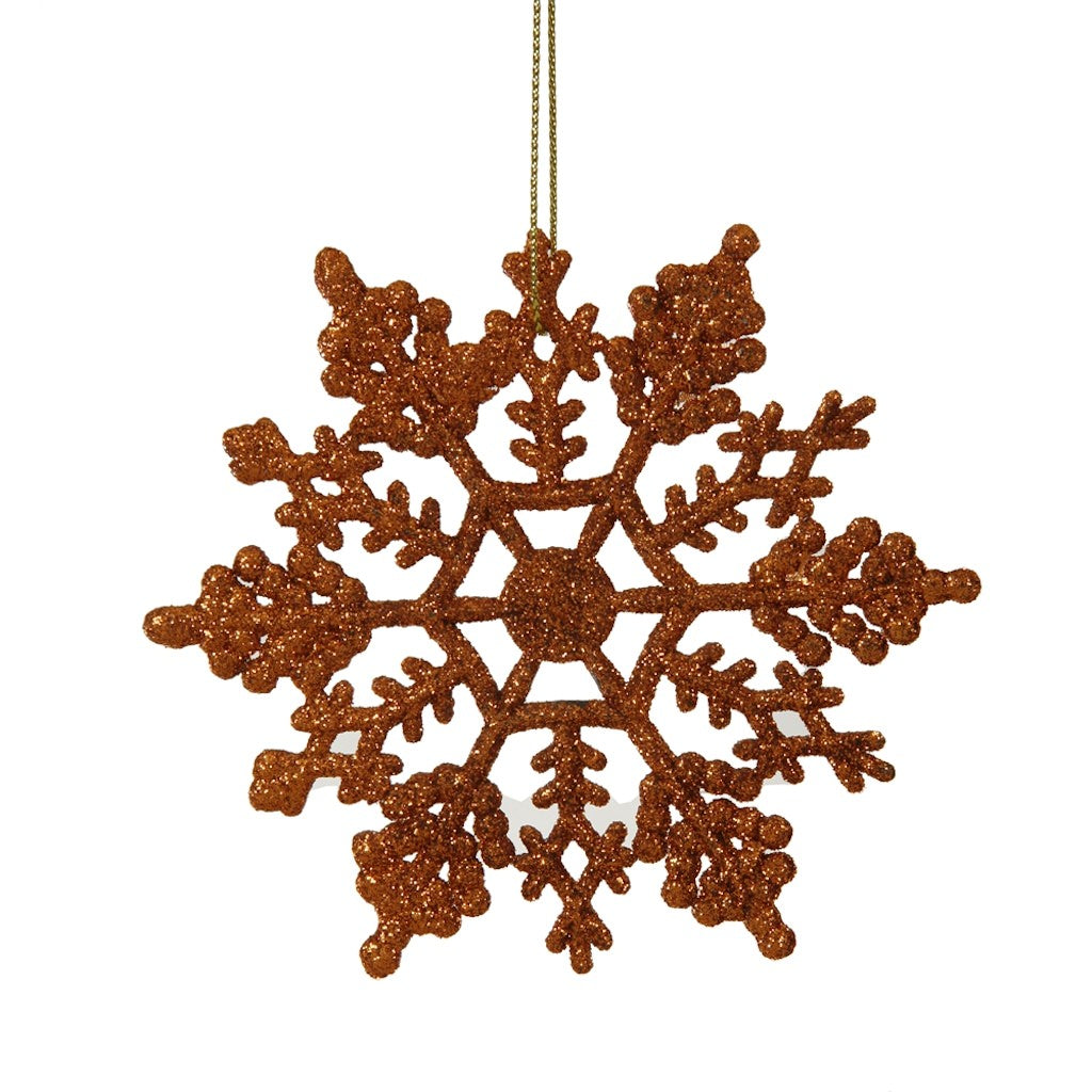 4" Burnished Orange Glitter Snowflake Ornament (24 pack) 1