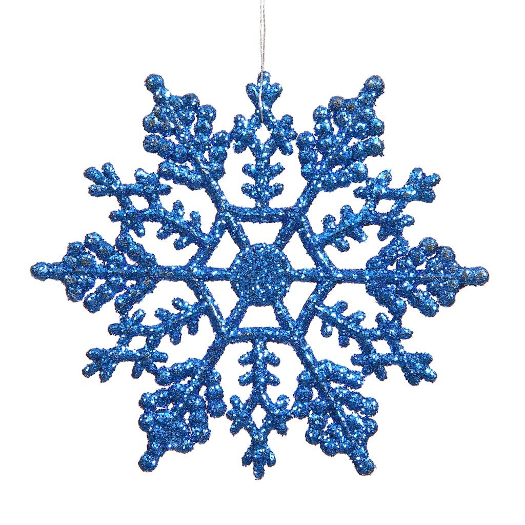 8" Blue Glitter Snowflake Ornament (12 pack) 1