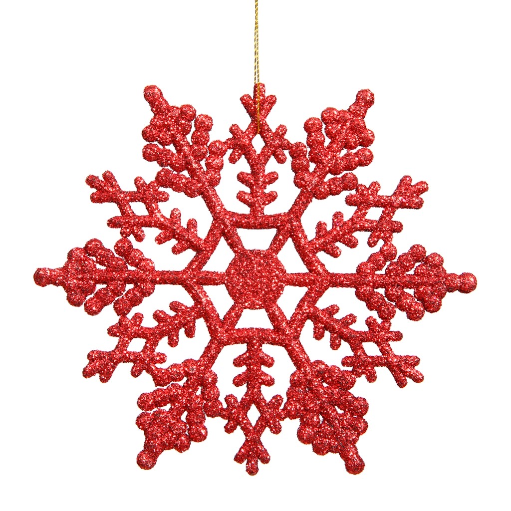 8" Red Glitter Snowflake Ornament (12 pack) 1
