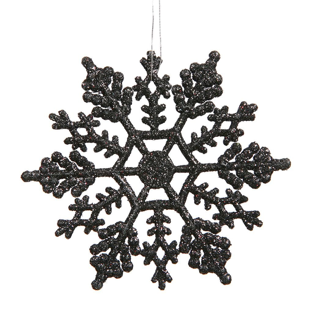8" Jet Black Glitter Snowflake Ornament (12 pack) 1