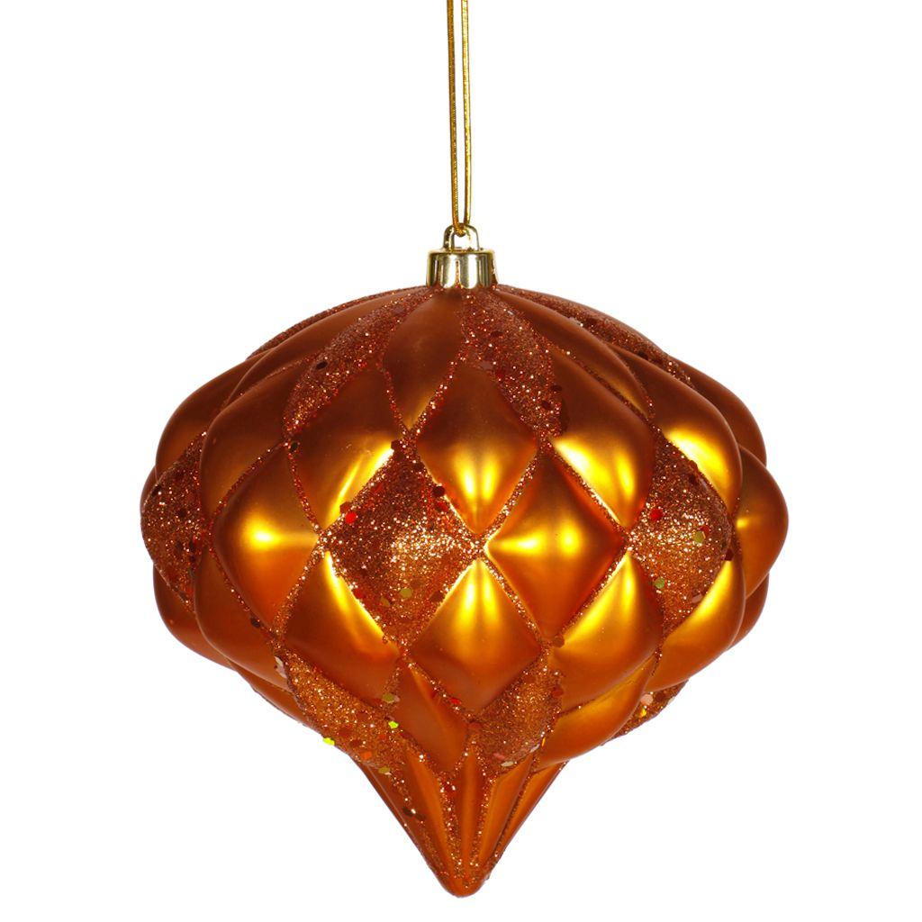 5.7" Burnished Orange Matte Glitter Diamond Onion Ornament 1